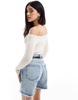 Bershka rib knit hankerchief hem top in ecru