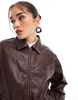 ASOS DESIGN leather look top collar jacket in burgundy