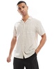 Another Influence striped linen short sleeve shirt in sand and navy