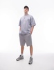Topman oversized fit short sleeve sweatshirt in washed light gray