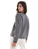 Vero Moda boxy long sleeve t-shirt in dark gray and white stripe