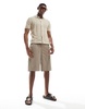 Brave Soul knit button through polo shirt in beige