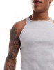 ASOS DESIGN rib tank top and trunk underwear set in gray heather