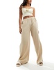 ASOS DESIGN textured tie side wide leg pants in stone
