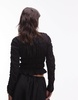Topshop shirred long sleeve top in black