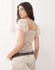 Reclaimed Vintage split front lace top with bow details in ivory