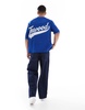Bershka retro sports T-shirt in blue
