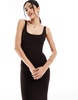 Bershka square neck midaxi dress in brown