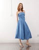 Amy Lynn Alexa tie shoulder puffball midi dress in blue chambray