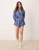 Free People printed satin pajama set in blue