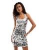 Amy Lynn Oceane racer neck mini dress in silver disc sequin
