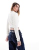 Bershka cable knit polo top in ecru