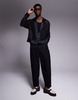 ASOS DESIGN oversized shirt with camp collar and embroidery in black