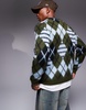 ASOS DESIGN fluffy knitted cardigan with argyle pattern in blue