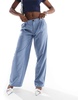 Bershka wide leg tailored pants in blue stripe