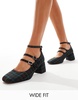 ASOS DESIGN Wide Fit Socco mid block heeled mary jane shoes in plaid