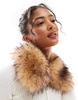 Bershka faux fur collar zip up knit top in ecru