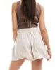 ASOS DESIGN shirred waist pocket shorts in stone