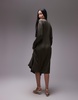 ARKET midi shirt dress with asymmetric drape detail in khaki green