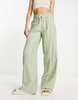 Stradivarius crinkle pull on wide leg pants in khaki