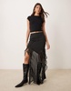 ASOS DESIGN chiffon ruffle detail maxi skirt in mono dot