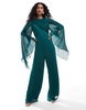 ASOS DESIGN exaggerated sleeve chiffon wide leg jumpsuit in jewel green