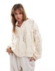 4th & Reckless cable knit V-neck sweater in cream