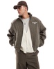 Bershka checked bomber jacket in brown