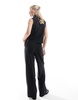 ONLY soft texture wide leg pants in dark gray - part of a set