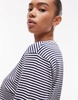 ARKET heavyweight 3/4 sleeve T-shirt in blue and white stripes