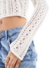 Bershka crochet v-neck top in ecru