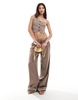 Bershka one shoulder tailored vest in brown