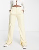 Bershka straight leg split hem tailored pants in sand
