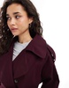 ASOS DESIGN oversized short trench coat with belt in burgundy