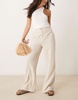ASOS DESIGN relaxed straight leg pants with linen in stone