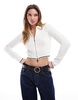 Bershka cable knit polo top in ecru