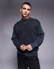 BOSS Orange Akapulk tonal logo overdye cotton knit sweater relaxed fit in mid blue