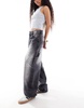 Bershka Petite adjustable waist carpenter jeans in black