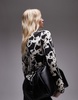 Topshop microfiber abstract all-over floral long sleeve top in mono