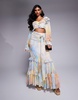 ASOS LUXE ruffle organza maxi skirt with shell trims in postcard print - part of a set