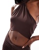 Aria Cove slinky halter neck cut out detail maxi dress in chocolate