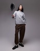 Topshop knitted fluffy oversized cable sweater in gray