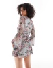 Miss Selfridge extreme flare sleeve 70s printed mesh mini dress