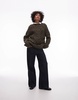 ARKET wool textured two-tone knit sweater in khaki