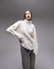 Topshop knitted chunky rib oversized funnel sweater in ivory