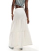 Pieces boho tiered maxi skirt in white
