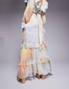ASOS LUXE ruffle organza maxi skirt with shell trims in postcard print - part of a set
