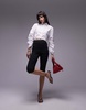 Topshop ruched sleeve poplin crop shirt in white