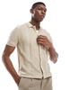 Brave Soul knit button through polo shirt in beige
