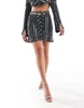 ASOS DESIGN mini skirt with pearl and sequin embellishment in dark navy - part of a set